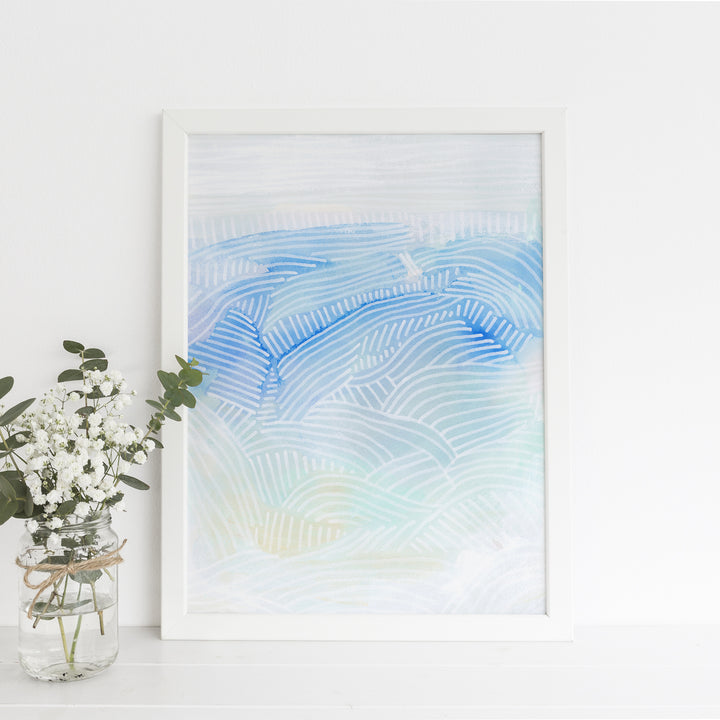Ocean Waves Watercolor Painting Blue Turquoise Mint Wall Art Print or Canvas - Jetty Home