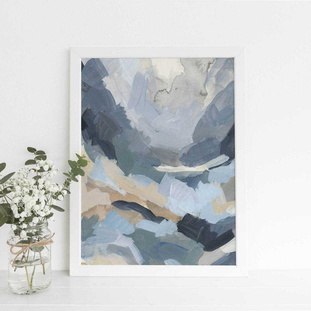 Abstract Ocean Blue and Beige Painting Wall Art Print or Canvas - Jetty Home