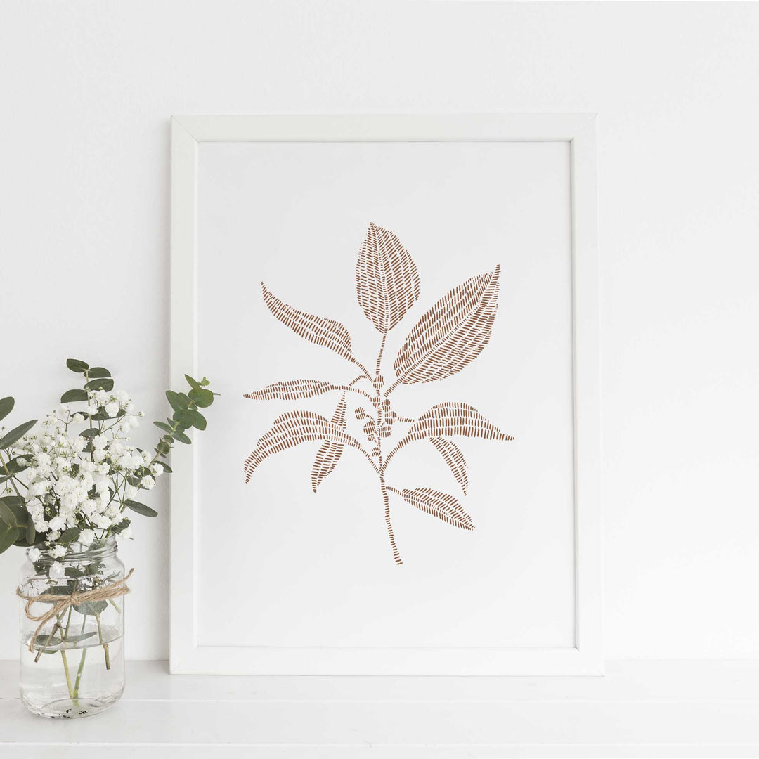 Modern Botanical Illustration Fall Buckthorn Rust and White Wall Art Print or Canvas - Jetty Home