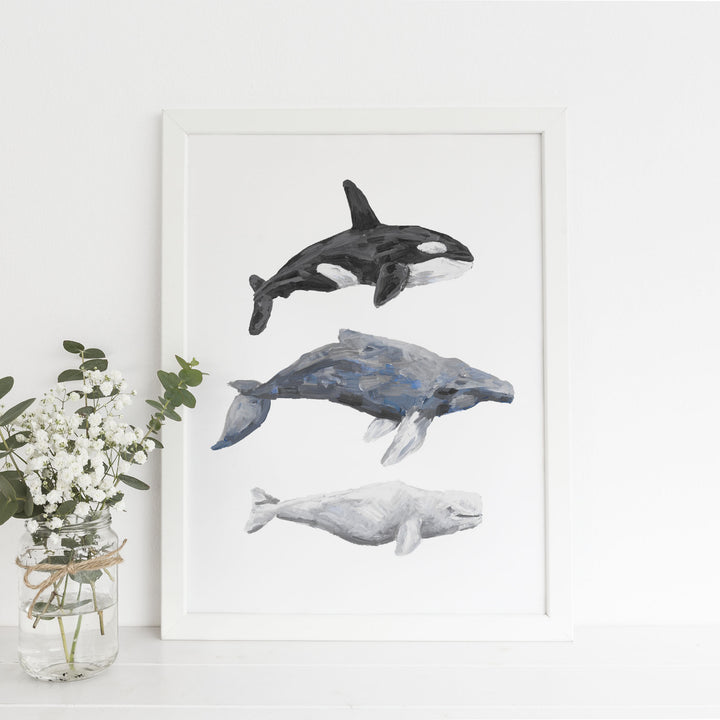 Whale Trio Watercolor Print or Canvas - Jetty Home