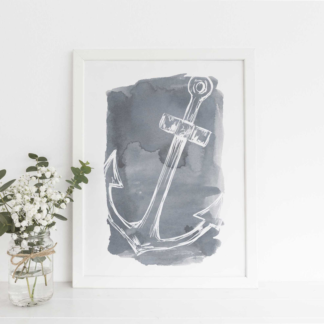 Watercolor Anchor Illustration Nautical Wall Art Print or Canvas - Jetty Home