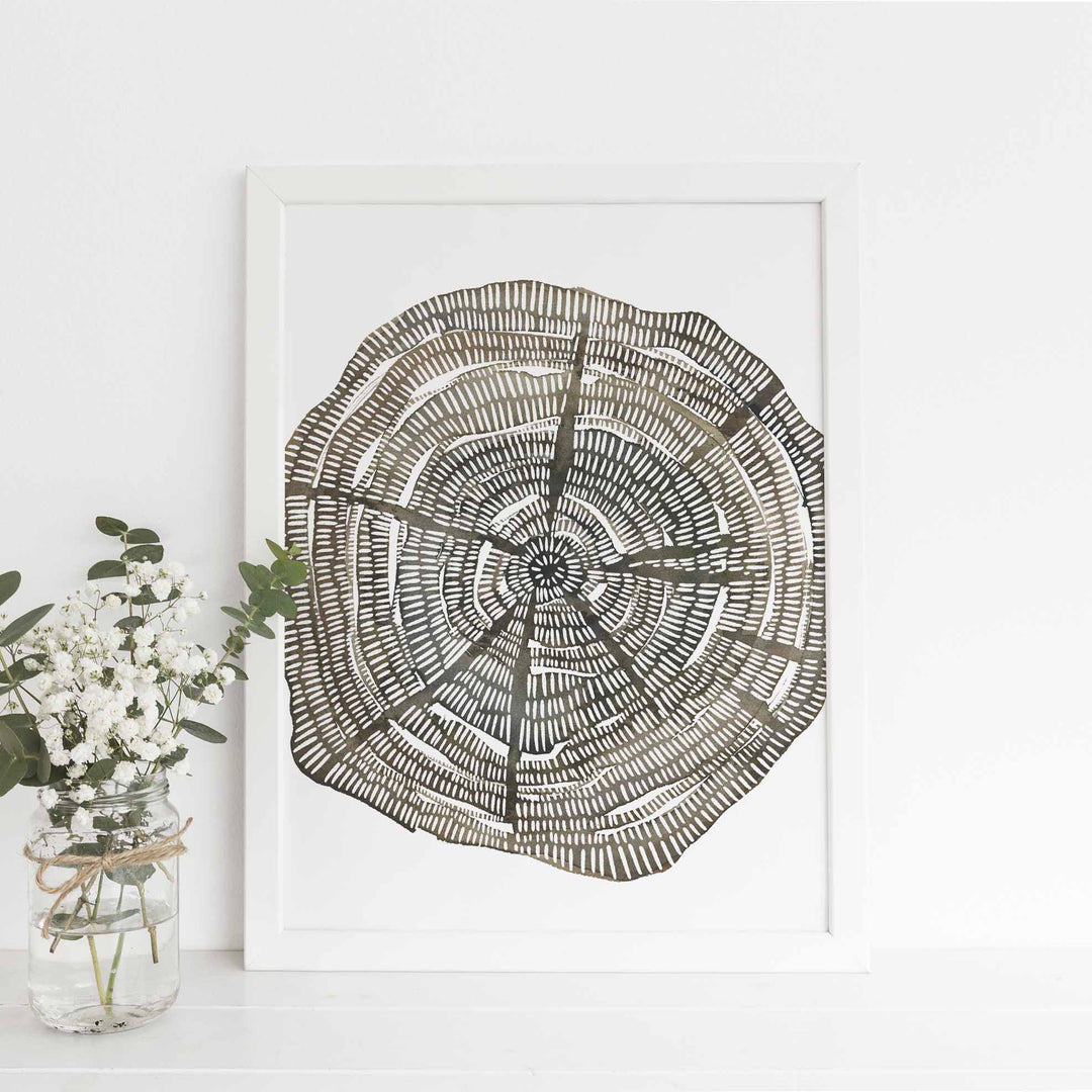 Modern Tree Ring Growth Forest Watercolor Wall Art Print or Canvas - Jetty Home