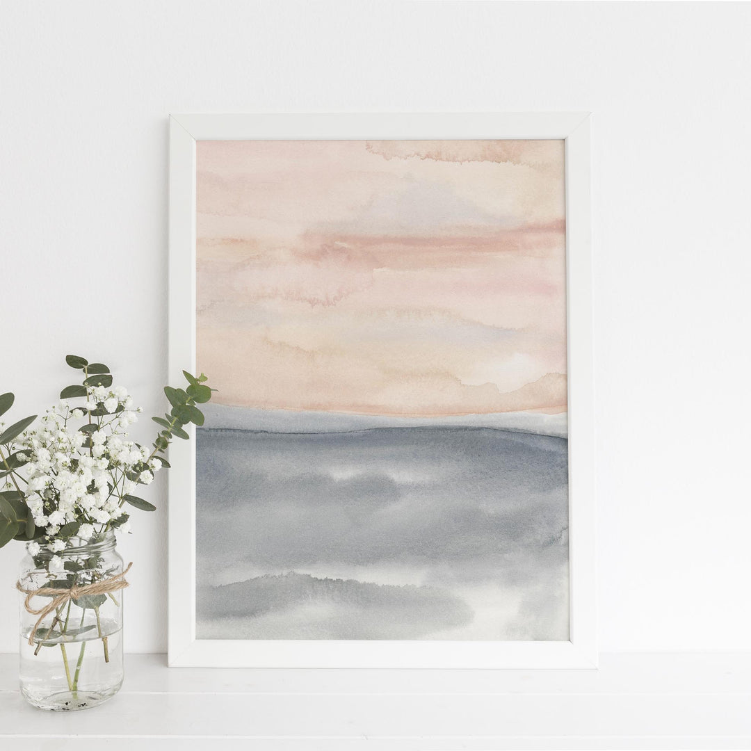 Modern Watercolor Painting Blush and Slate Art Print or Canvas - Jetty Home