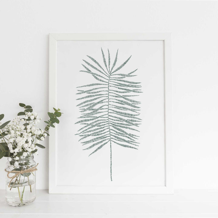 Modern Palm Frond Leaf Tropical Botanical Wall Art Print or Canvas - Jetty Home