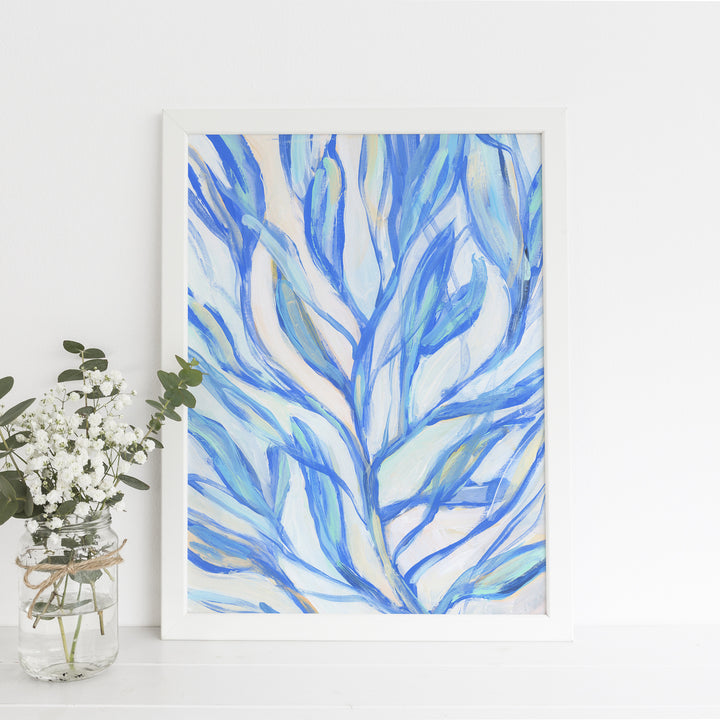 Seaweed Turquoise Blue Bright Modern Beach Painting Wall Art Print or Canvas - Jetty Home