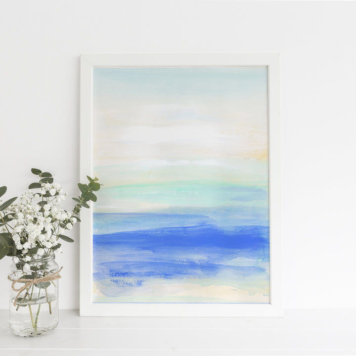 Coastal Ocean Watercolor Modern Painting Blue Turquoise Beige Wall Art Print or Canvas - Jetty Home
