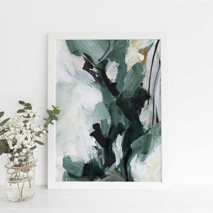 Forest Abstract White and Green Painting Wall Art Print or Canvas - Jetty Home