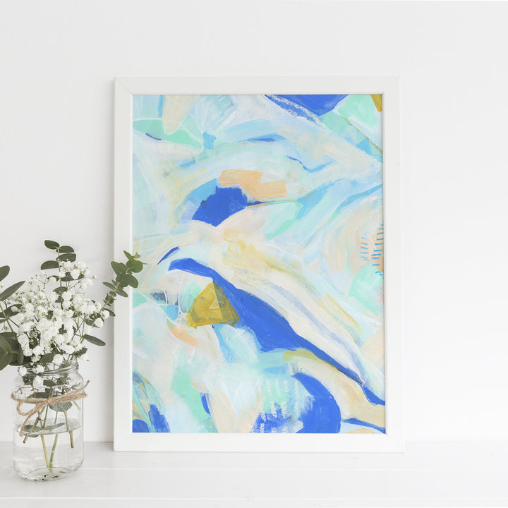 Blue and White Ocean Abstract Painting Modern Coastal Wall Art Print or Canvas - Jetty Home