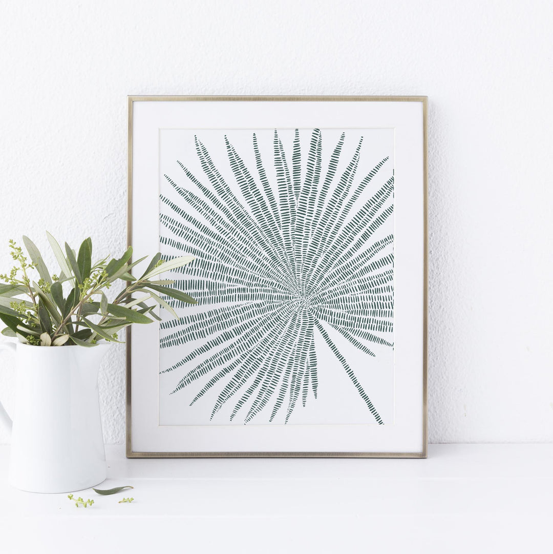Palm Fan Leaf Modern Minimalist Tropical Green Wall Art Print or Canvas - Jetty Home