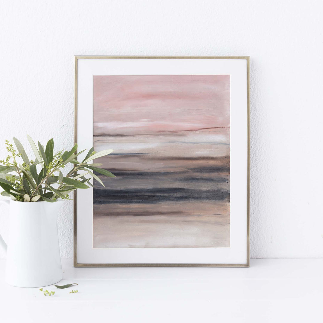 Blush and Beige Modern Minimalist Abstract Painting Wall Art Print or Canvas - Jetty Home