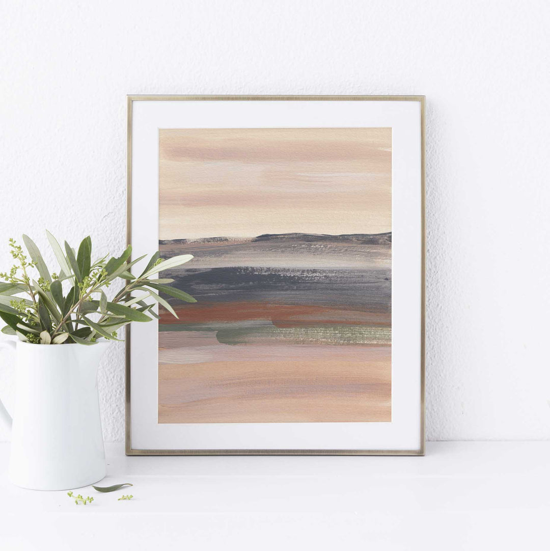 Abstract Desert Landscape Warm Neutral Beige Green Wall Art Print or Canvas - Jetty Home