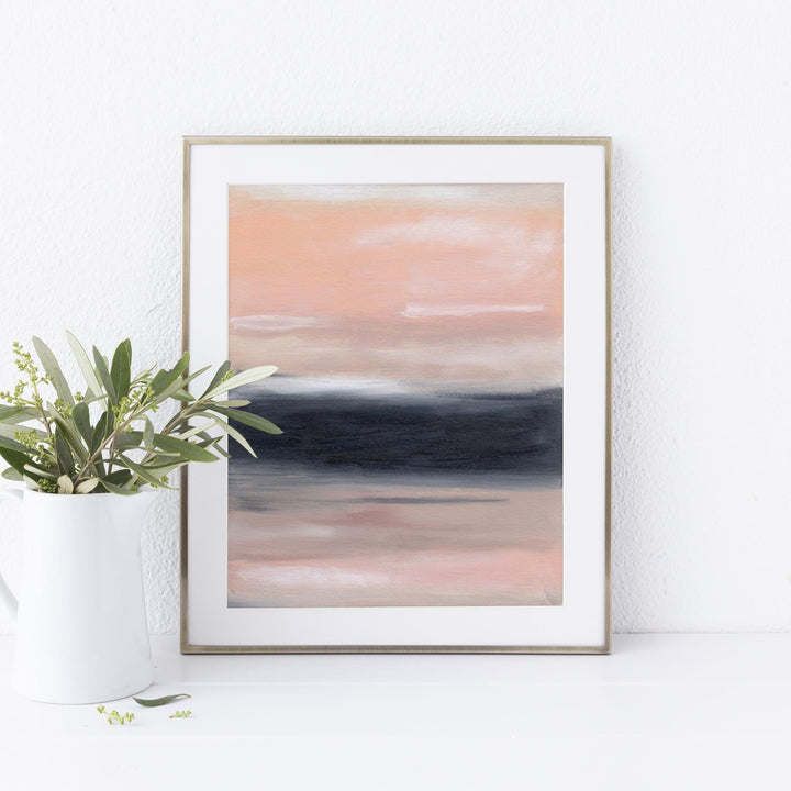Large Modern Statement Piece Abstract Pink, Navy and Beige Wall Art Print or Canvas - Jetty Home