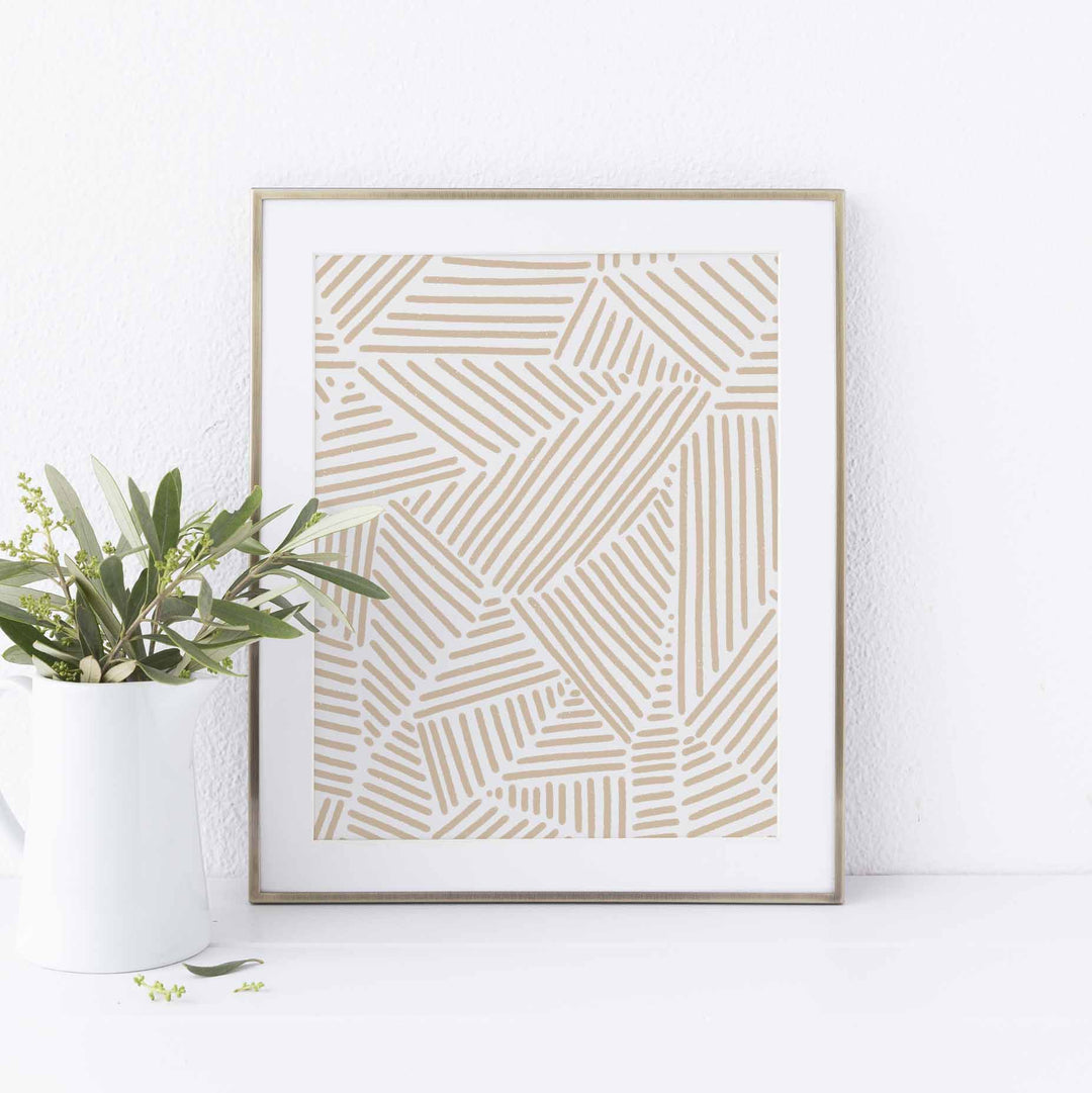 Neutral Beige Abstract Modern Line Mid Century Wall Art Print or Canvas - Jetty Home