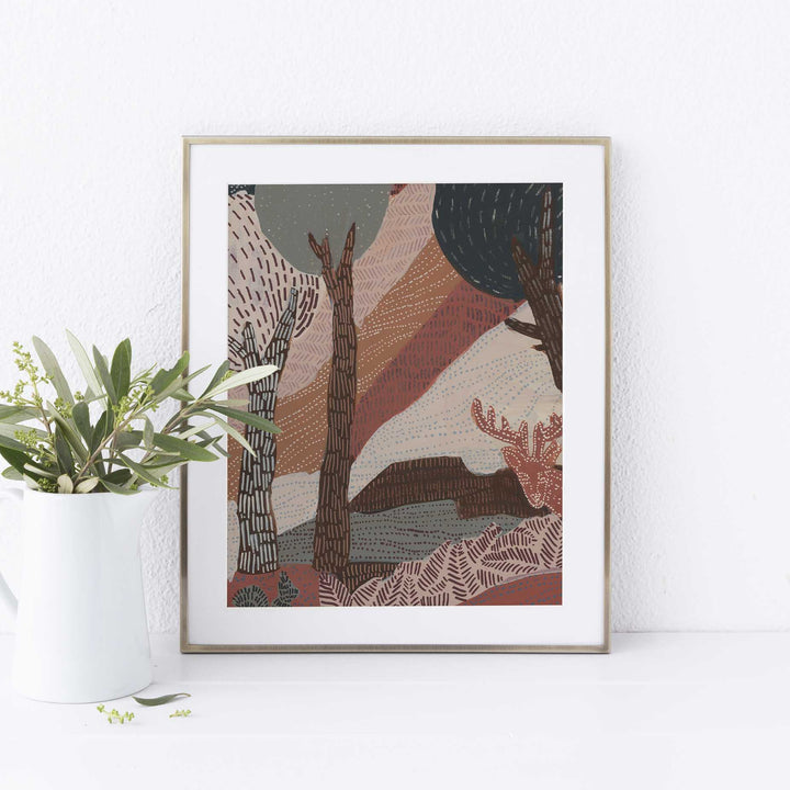 Woodland Boho Patterned Abstract Autumnal Painting Warm Wall Art Print or Canvas - Jetty Home