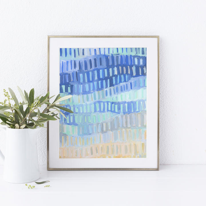 Bright Turquoise and Blue Coastal Abstract Painting Wall Art Print or Canvas - Jetty Home