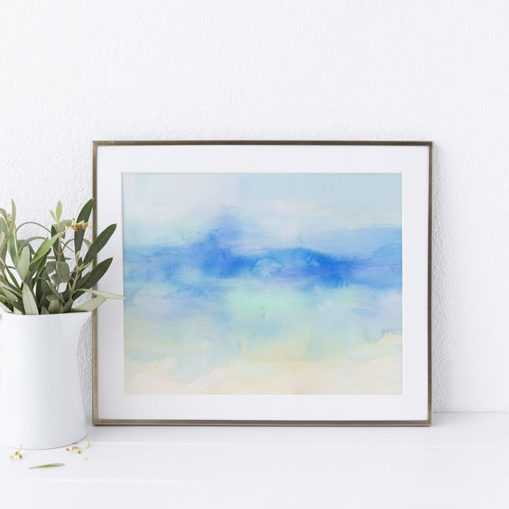 Watercolor Abstract Coastal Ocean Turquoise Wall Art Print or Canvas - Jetty Home