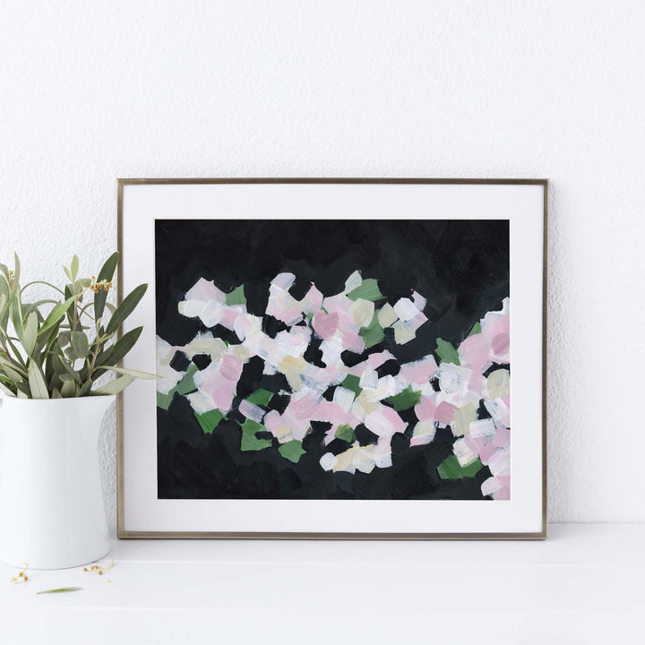 Modern Floral Black and Pink Painting Wall Art Print or Canvas - Jetty Home