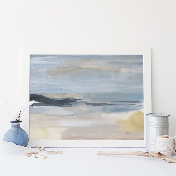 Coastline Abstract Painting Light Blue and Beige Wall Art Print or Canvas - Jetty Home