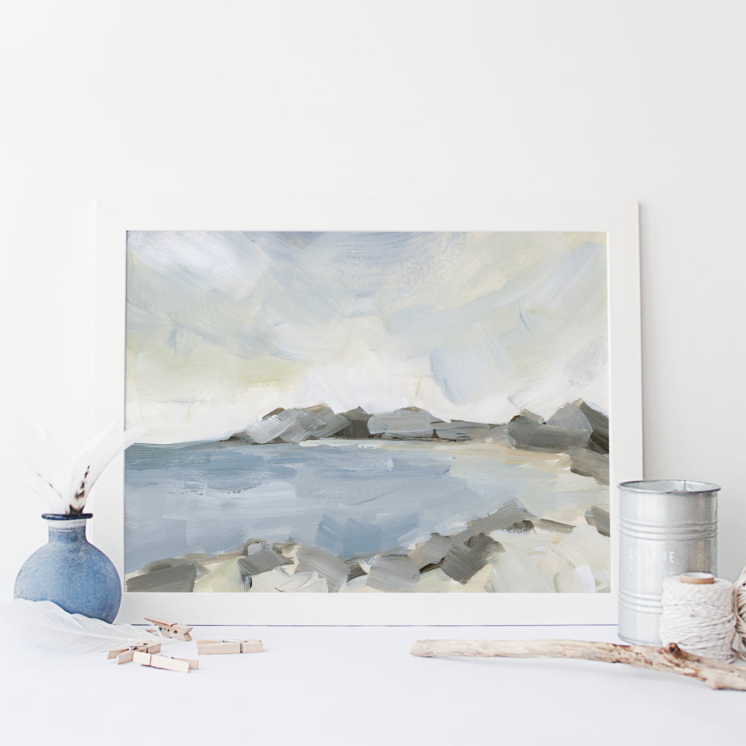 Bay and Bluffs Seashore Ocean Coastal Painting Wall Art Print or Canvas - Jetty Home