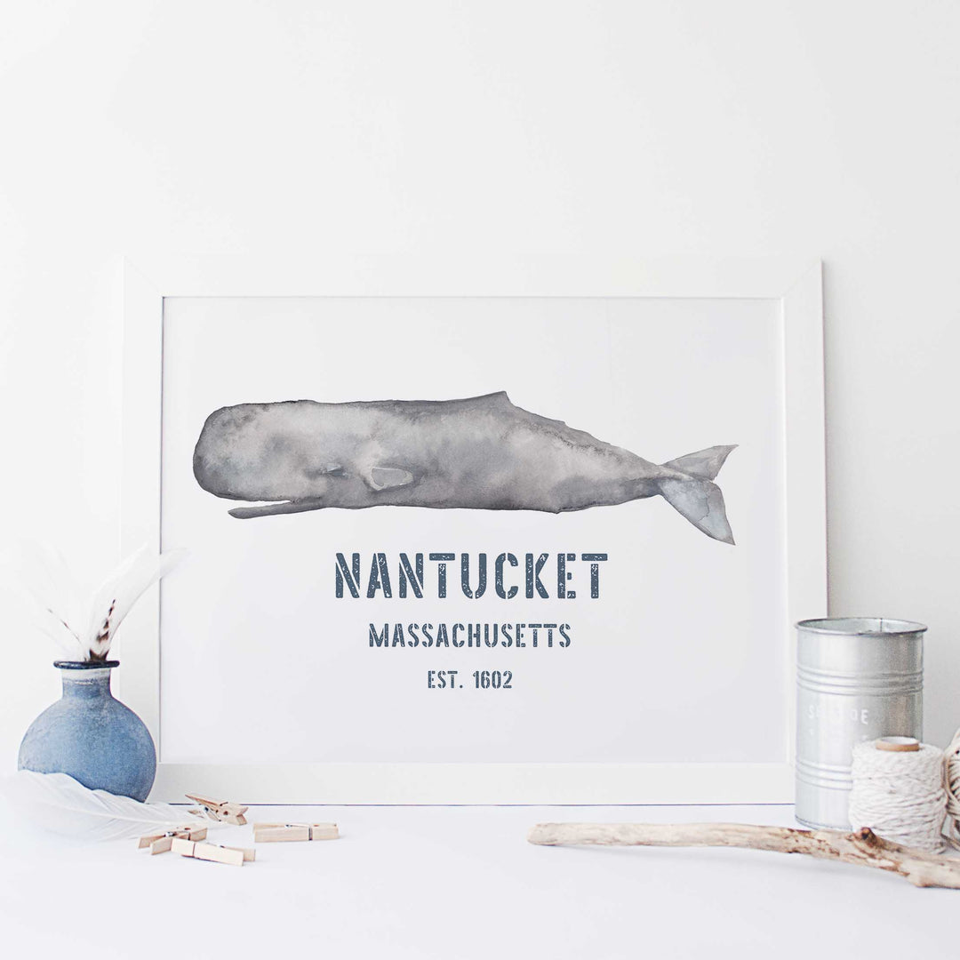 Sperm Whale Nantucket Sign Nautical Wall Art Print or Canvas - Jetty Home
