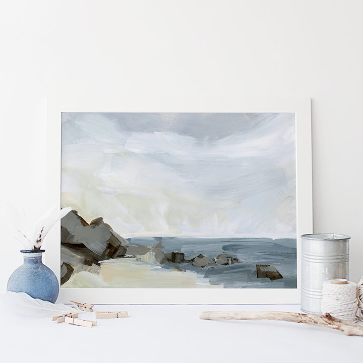 Coastline Neutral Painting Seashore Wall Art Print or Canvas - Jetty Home