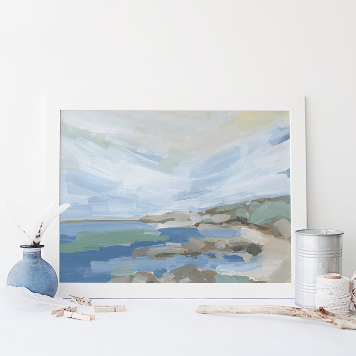 "Deep Blue Shallows" Coastline Painting - Art Print or Canvas - Jetty Home