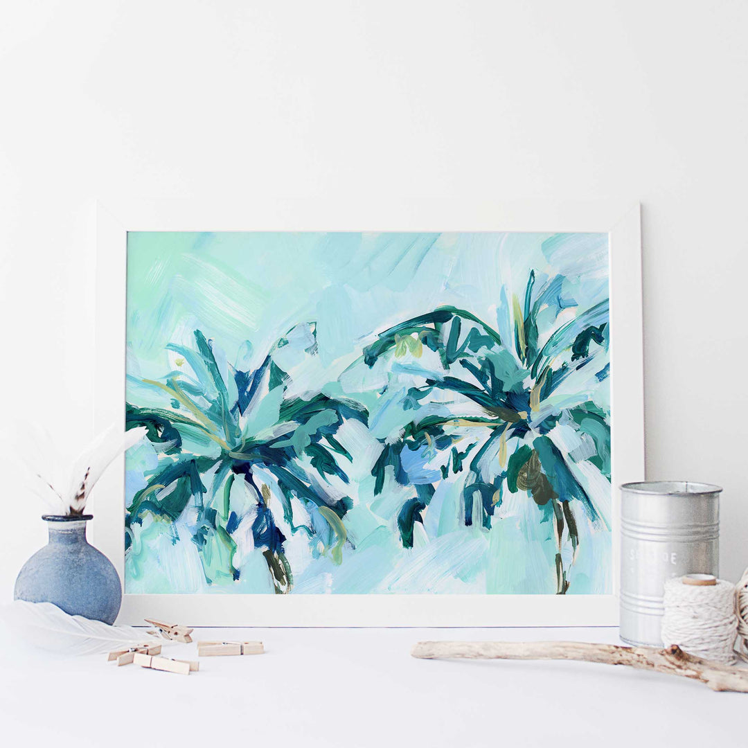 Bright Palm Tree Tropical Painting Beach House Wall Art Print or Canvas - Jetty Home
