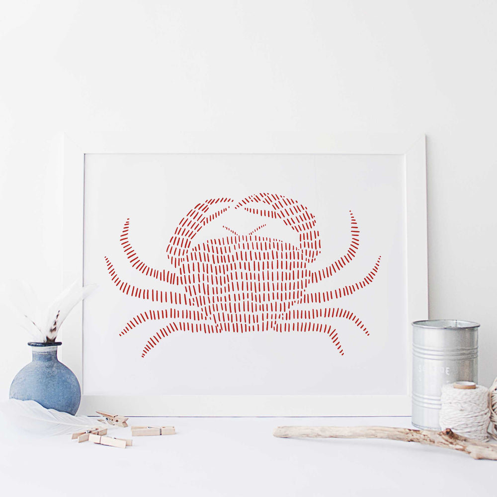 Crab Nautical Illustration Wall Art Print or Canvas - Jetty Home