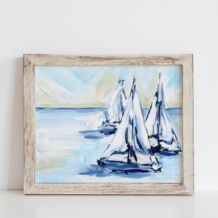 Light Blue Sailboat Painting Wall Art Print or Canvas - Jetty Home