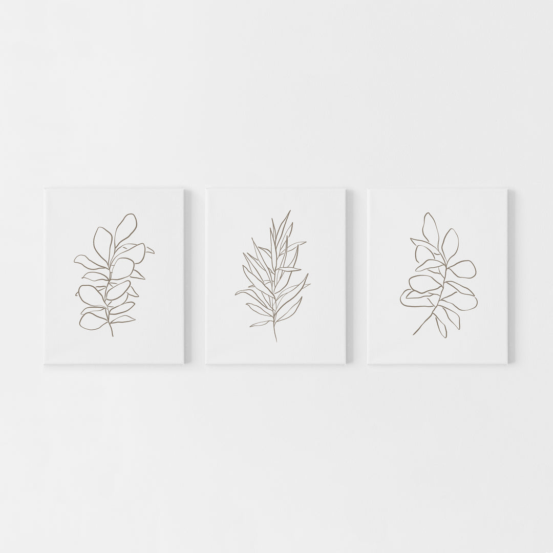 Eucalyptus Plant Illustrations Modern Minimalist Triptych Set of Three Wall Art Prints or Canvas - Jetty Home