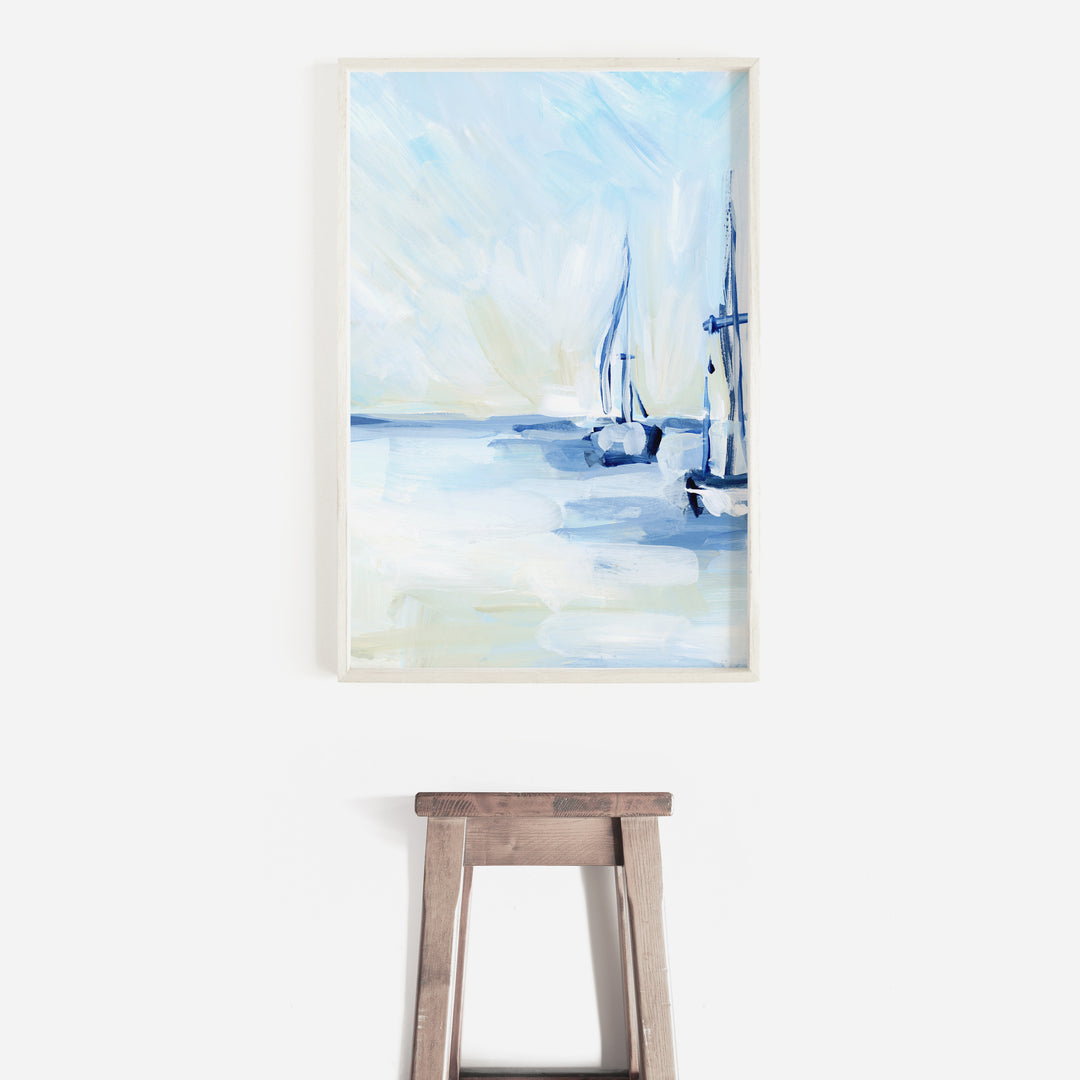 Lone Sailboats Painting Nautical Coastal Wall Art Print or Canvas - Jetty Home
