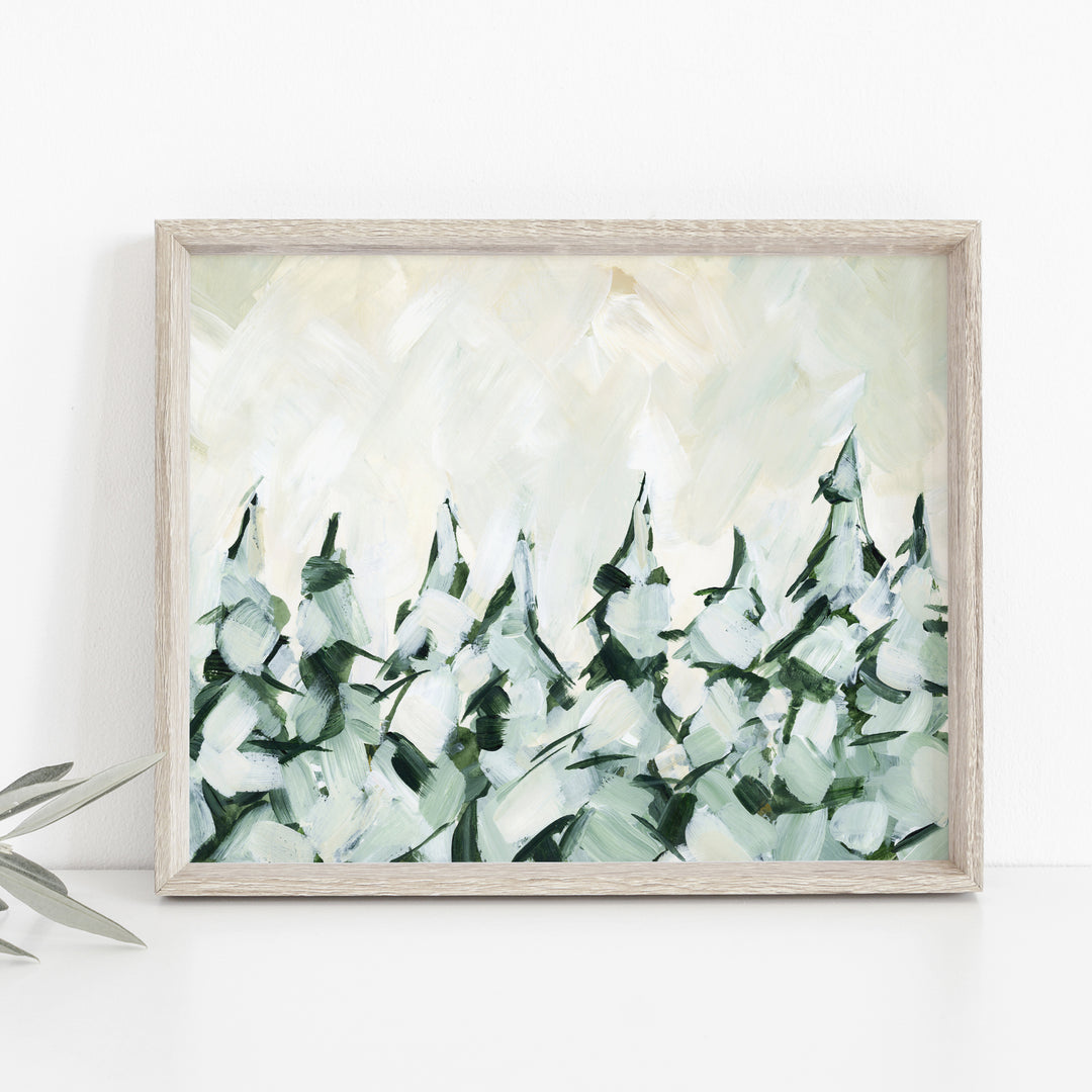 Snow Covered Evergreen Pine Tree Painting Wall Art Print or Canvas - Jetty Home