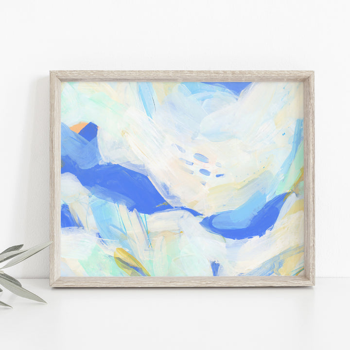 Abstract Modern Coastal Ocean Painting Blue Wall Art Print or Canvas - Jetty Home