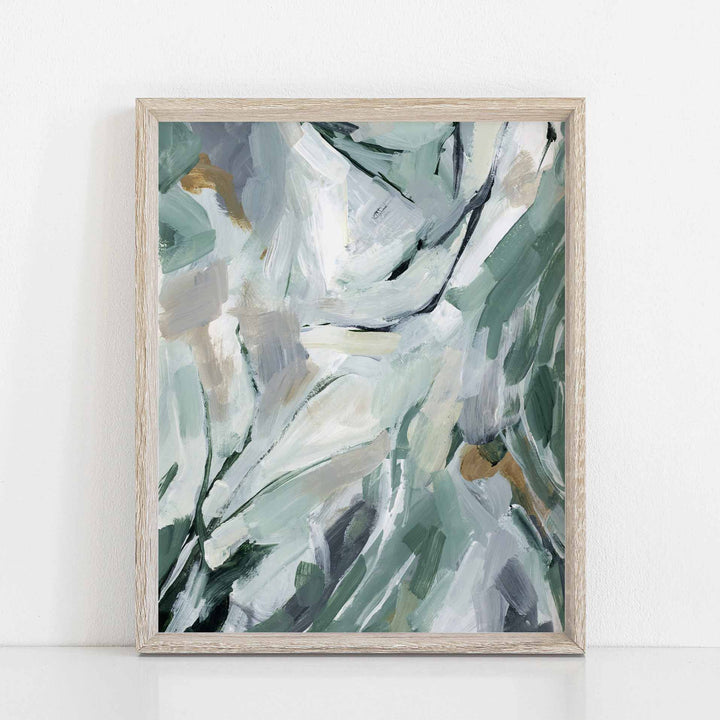 White, Mint and Green Abstract Forest Inspired Painting Wall Art Print or Canvas - Jetty Home