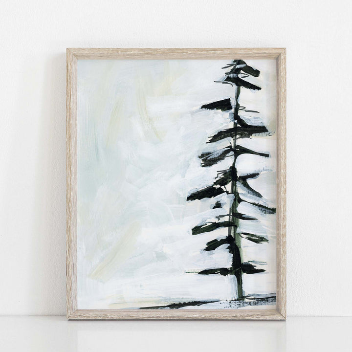 Lone Pine Green and White Modern Forest Painting Wall Art Print or Canvas - Jetty Home