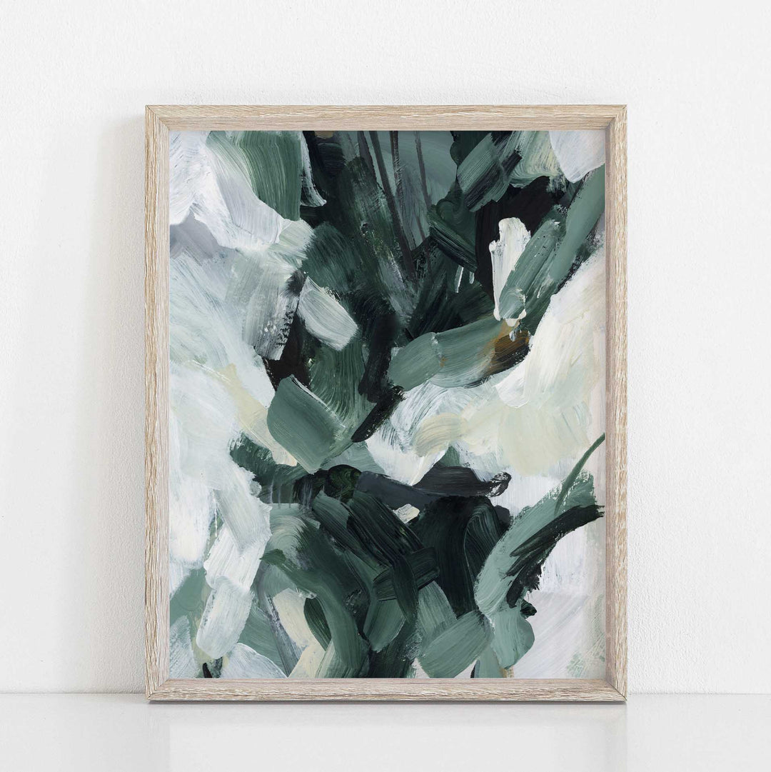 White and Green Abstract Painting Modern Winter Wall Art Print or Canvas - Jetty Home
