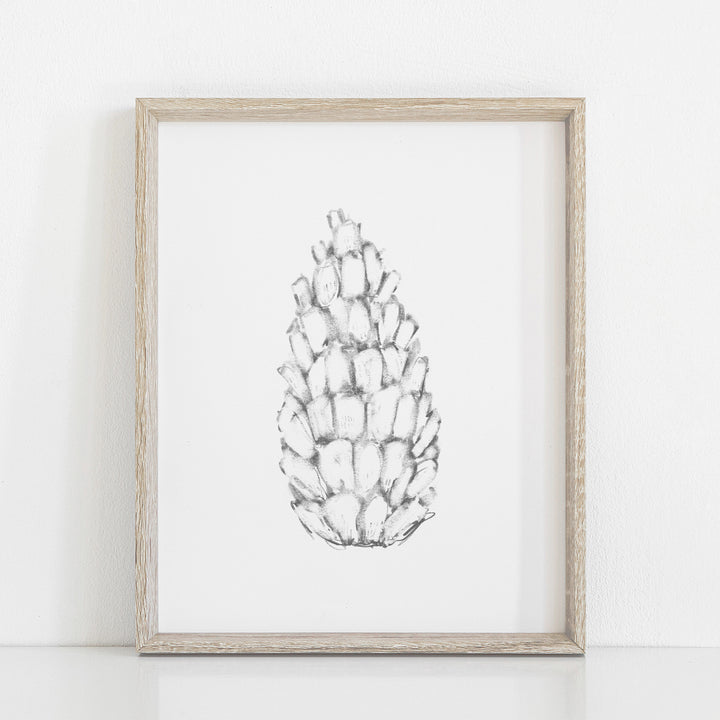 Pine Cone Winter Illustration Autumn Gray and White Wall Art Print or Canvas - Jetty Home