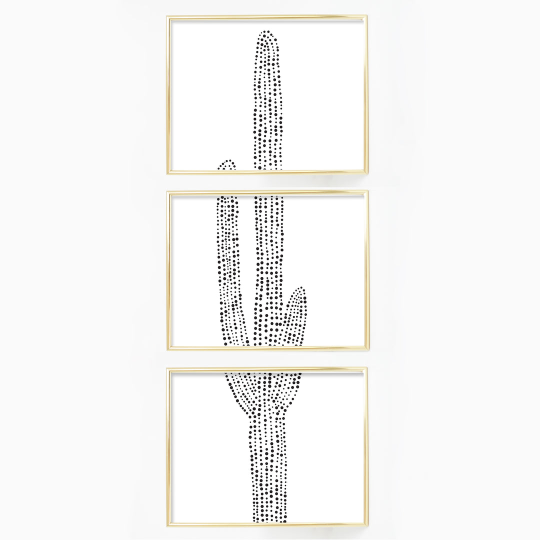 Desert Cactus Minimalist Saguaro Vertical Triptych Set of Three Wall Art Prints or Canvas - Jetty Home