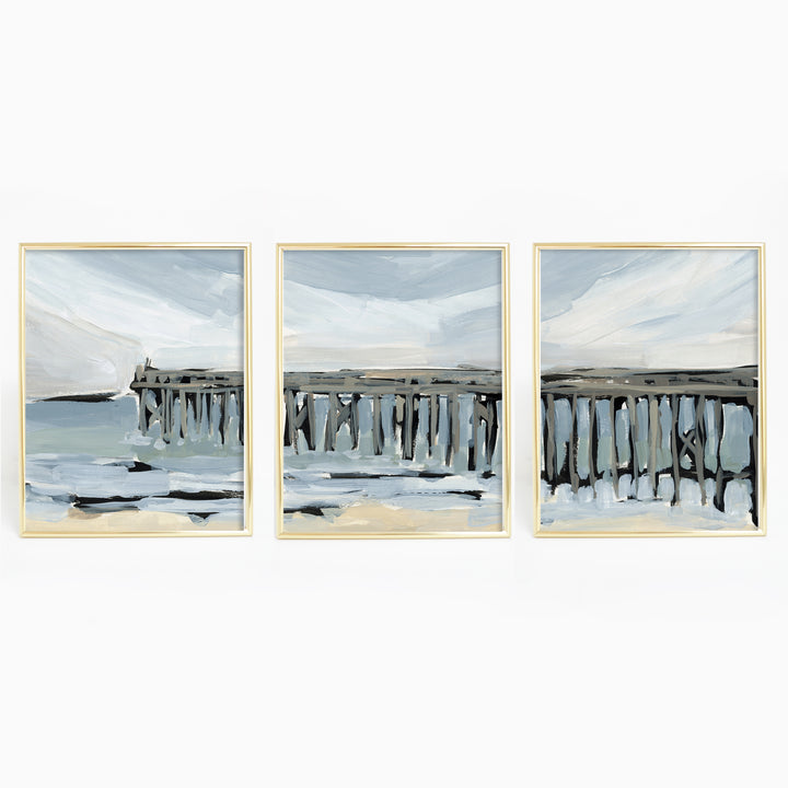 "A Coastal Pier" Painting - Set of 3 - Art Print or Canvas - Jetty Home