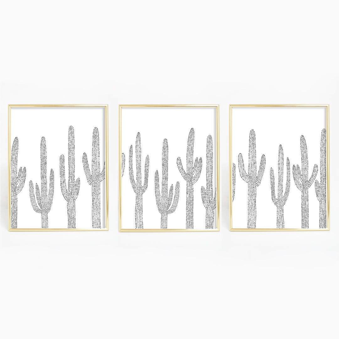 Saguaro Cactus Modern Minimalist Desert Triptych Set of Three Wall Art Prints or Canvas - Jetty Home