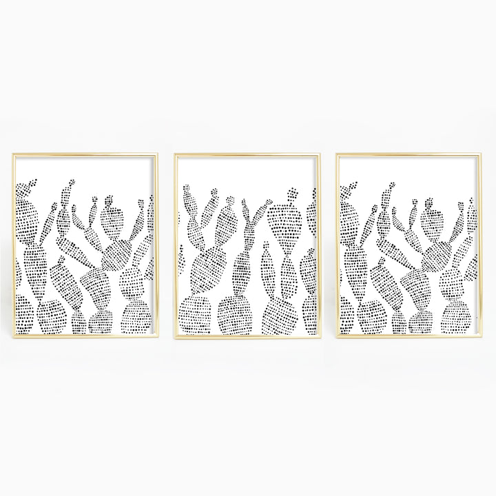 Prickly Pear Cactus Modern Minimalist Desert Triptych Set of Three Wall Art Prints or Canvas - Jetty Home