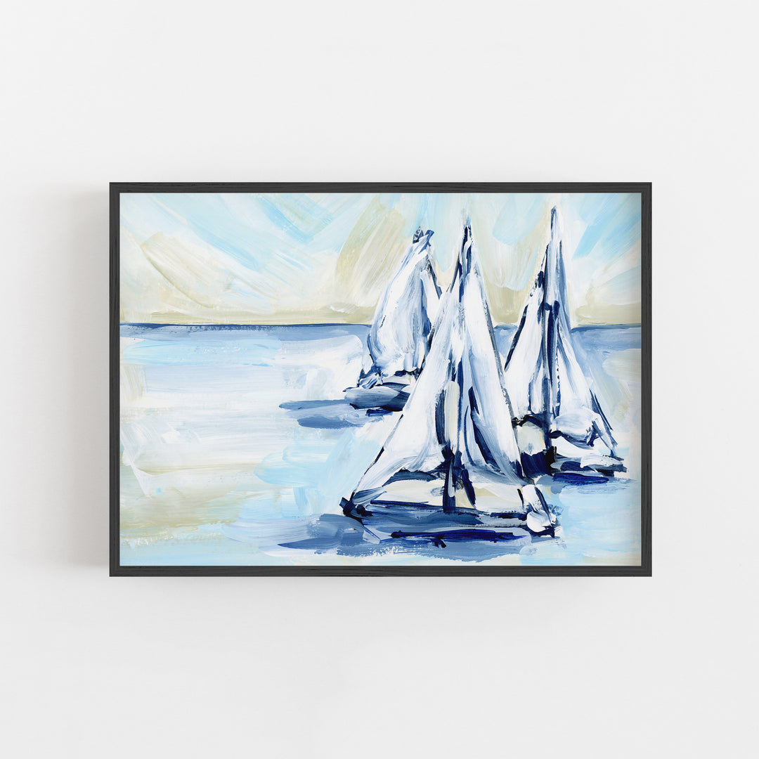 Light Blue Sailboat Painting Wall Art Print or Canvas - Jetty Home