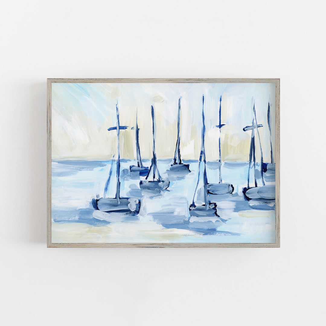 Moored Sailboats in Marina Painting Wall Art Print or Canvas - Jetty Home