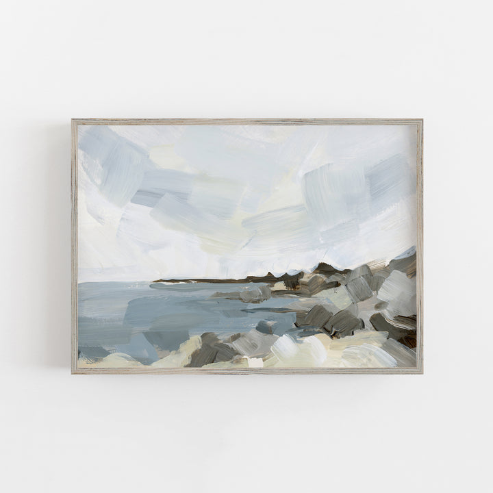 Beach Seascape Coastline Painting Neutral Wall Art Print or Canvas - Jetty Home
