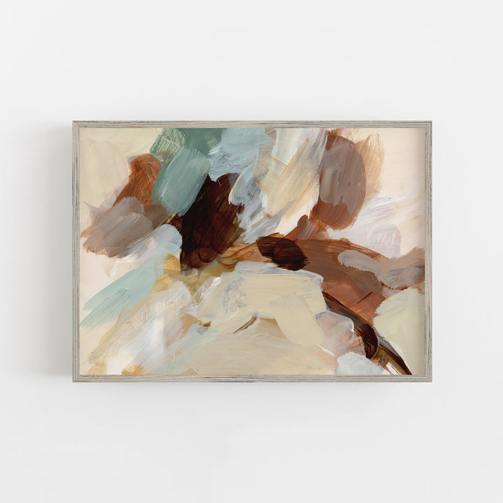 Brown, Beige and Mossy Teal Abstract Painting Wall Art Print or Canvas - Jetty Home