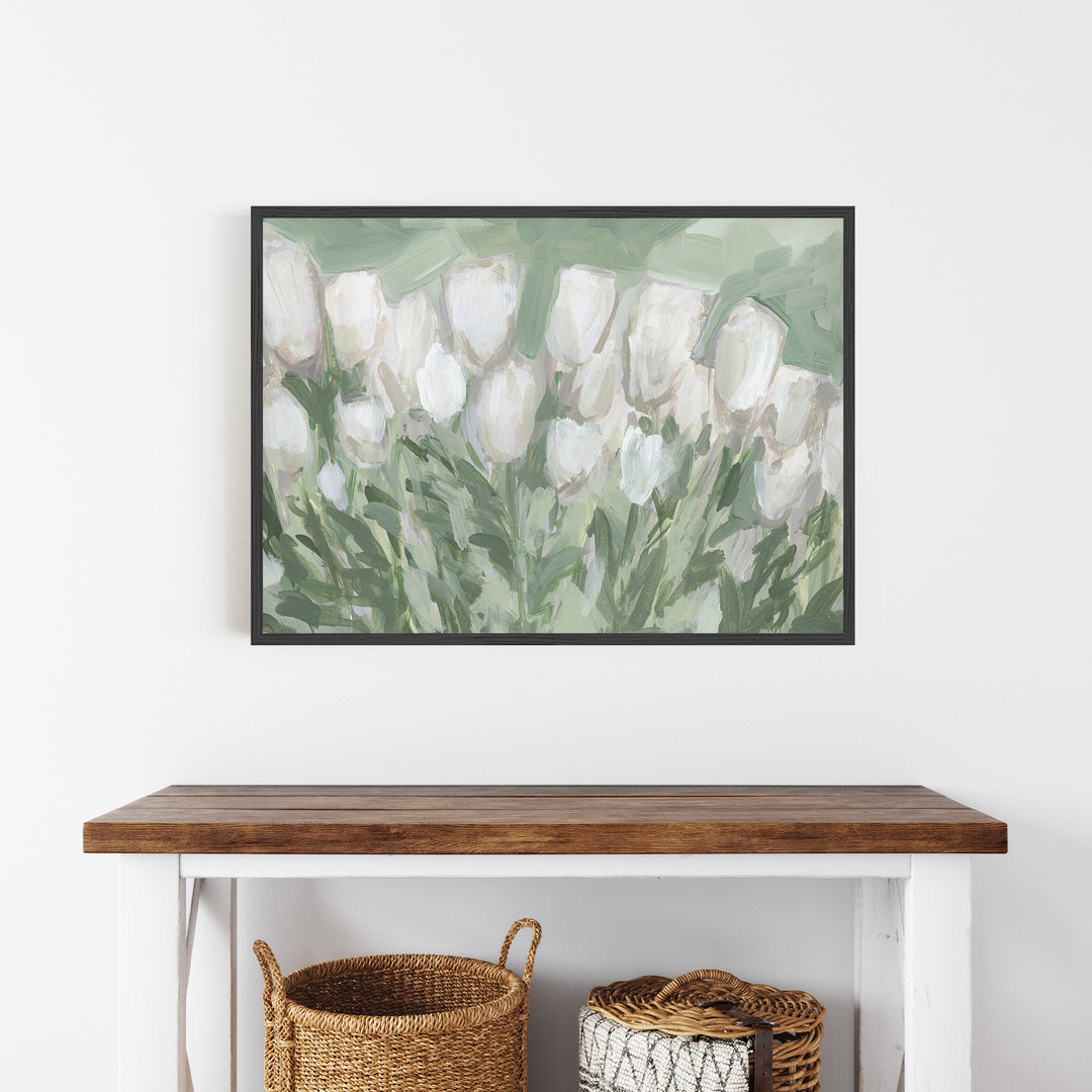 Large Flower Painting Tulip Decor Green and White Modern Farmhouse Print or Canvas
