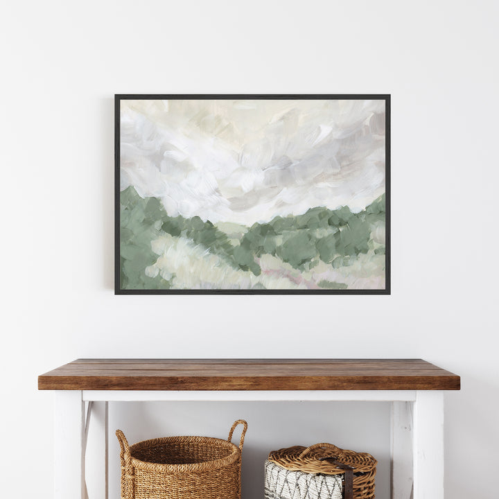 Simple Times - Rustic Countryside Landscape Painting by Jetty Home - Framed View Over Farmhouse Table