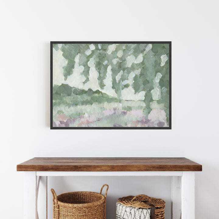 Fields of Spring - French Country Landscape Painting Art by Jetty Home - Framed View Over Farmhouse Table in Entryway