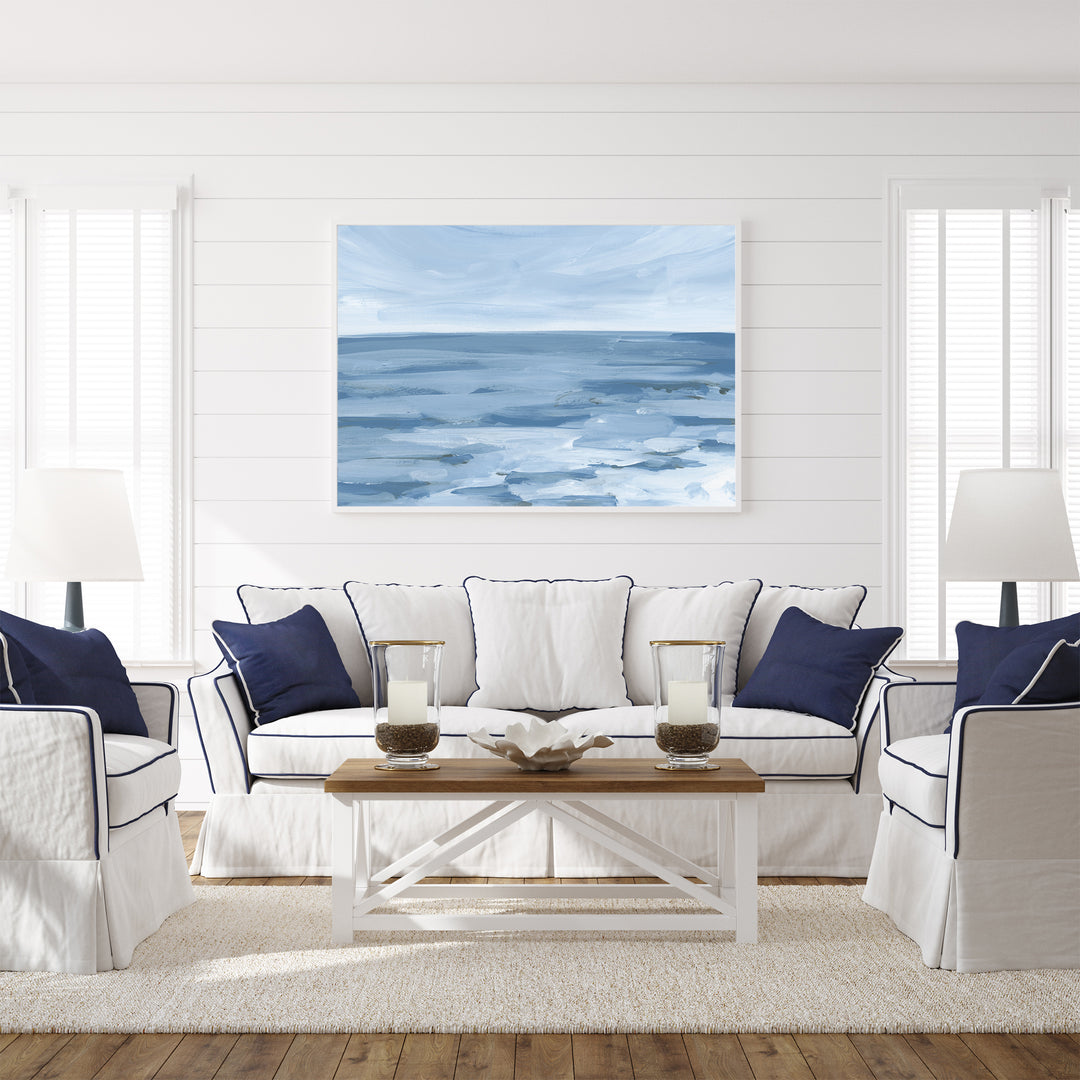 "Lapping Ocean Water" Blue Beach Painting - Art Print or Canvas - Jetty Home
