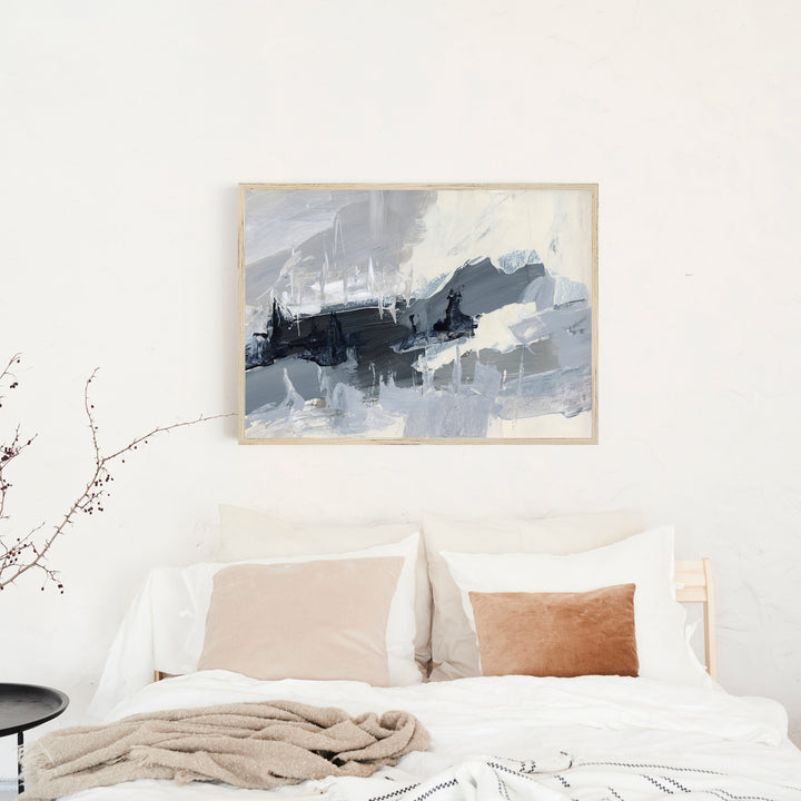 Modern Abstract Palette Knife Black and Blue Painting Wall Art Print or Canvas - Jetty Home